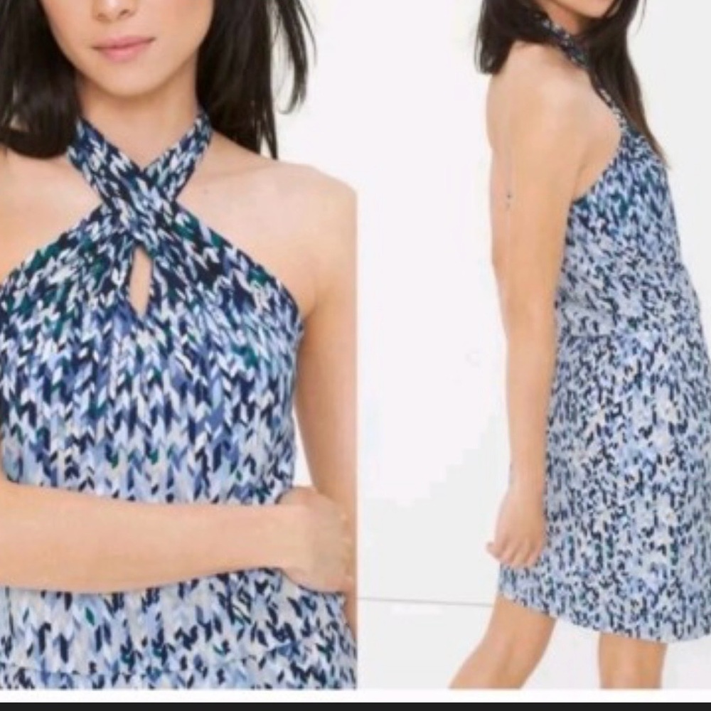 White House Black  Market women Blue printed Halter Dress size M